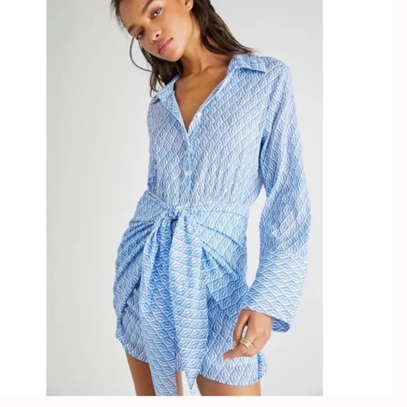 Free People Rillo Blue Cotton Beach Summer Shirtdress Size Medium NWT - Picture 2 of 11
